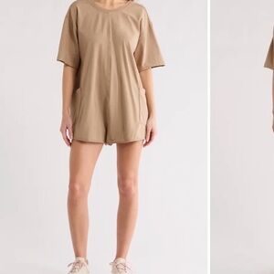 FP Movement by Free People Relaxed Short-Sleeve Romper in Tan